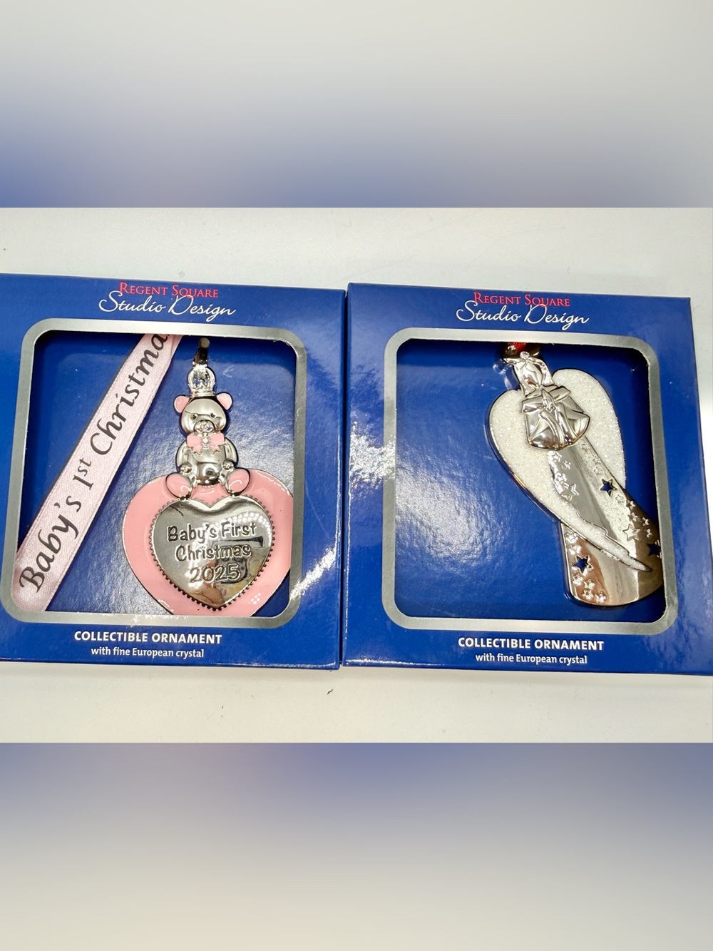 Regent square Baby's First Christmas 2025 Pink Heart Ornament & angel ornament
